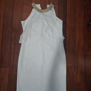Frank Lyman Design White Dress with Gold Detail